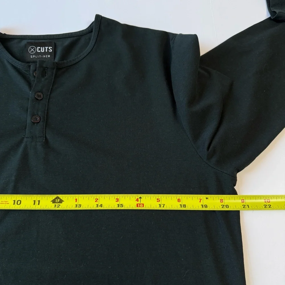 Cuts Clothing AO Henley Split-Hem Long Sleeve Shirt Black Large - Picture 5 of 7